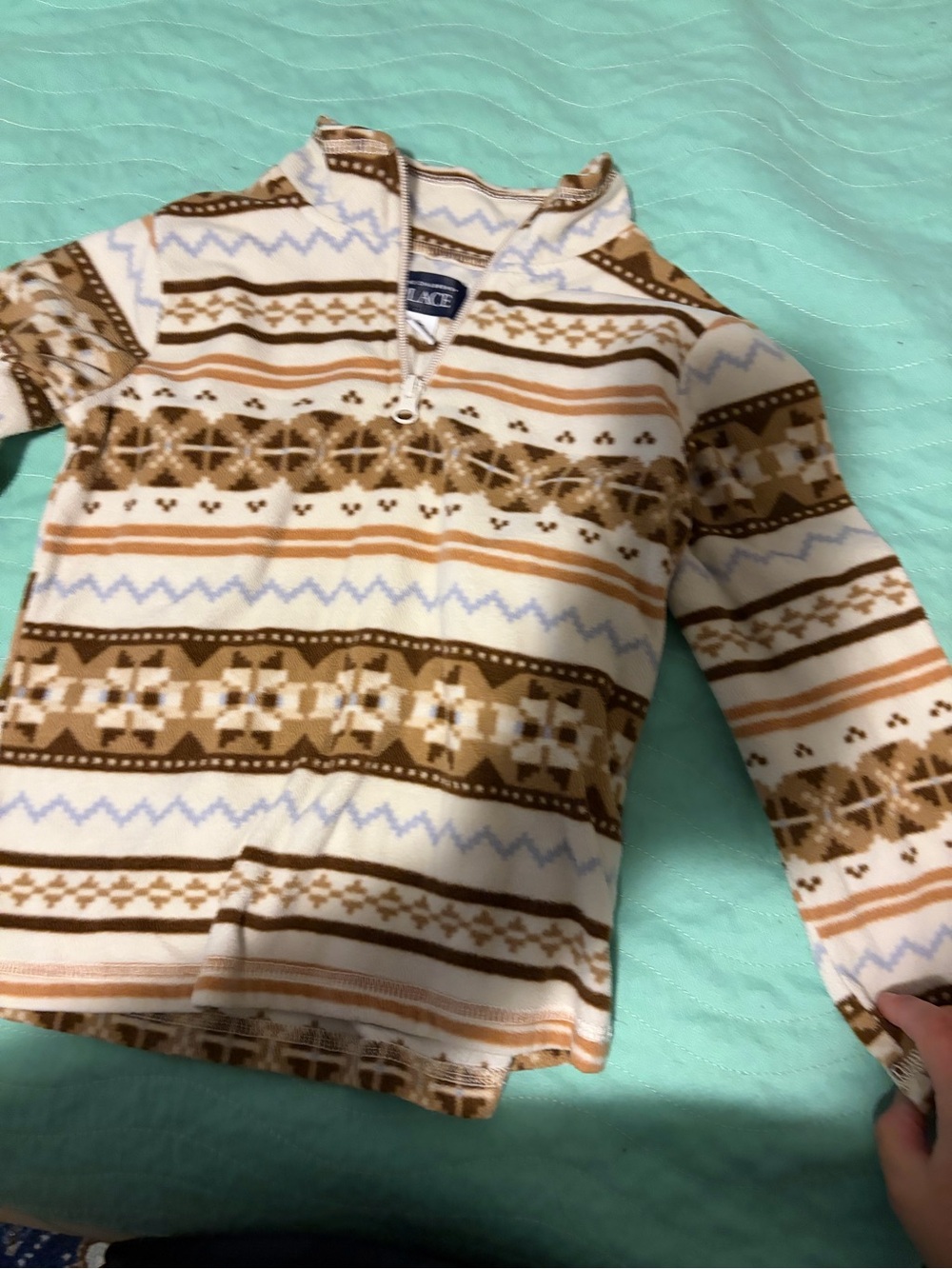 The Children's Place Cream & Brown Fair Isle Half-Zip Sweater